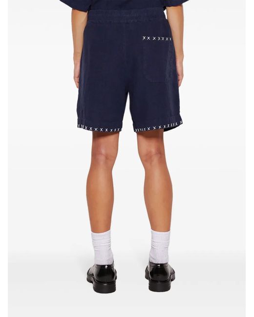 The Elder Statesman Blue Contrasting-Stitch Linen Shorts for men