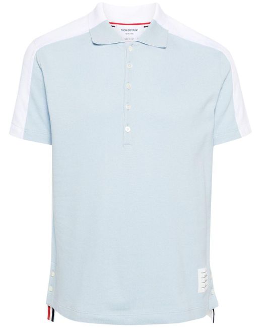 Thom Browne Blue Panelled Cotton Polo Shirt for men