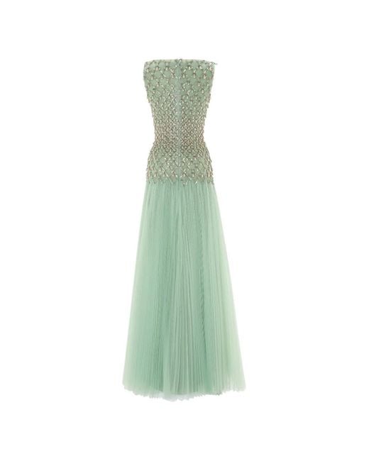 Rami Al Ali Green Fully Beaded Pleated Maxi Gown