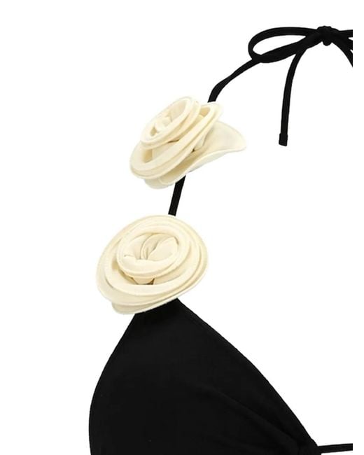 LaRevêche Black Floral-Appliqué Bikini Top