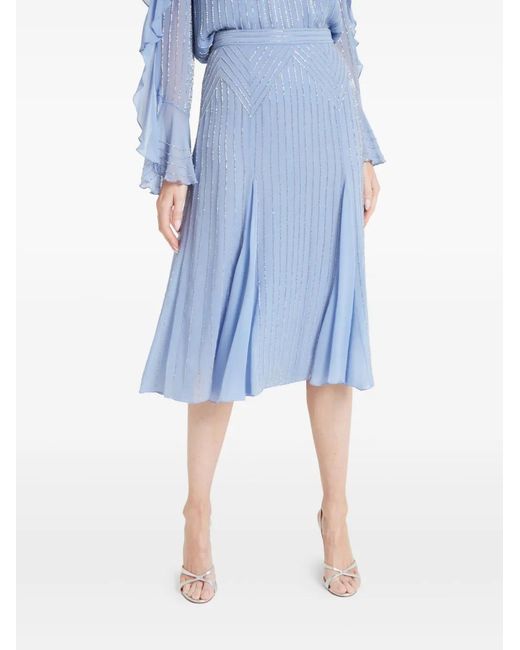 Temperley London Blue Beaded Pleated Midi Skirt
