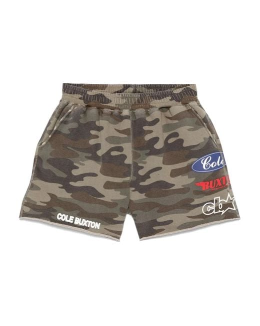 Cole Buxton Green Camouflage-Print Sweat Shorts for men
