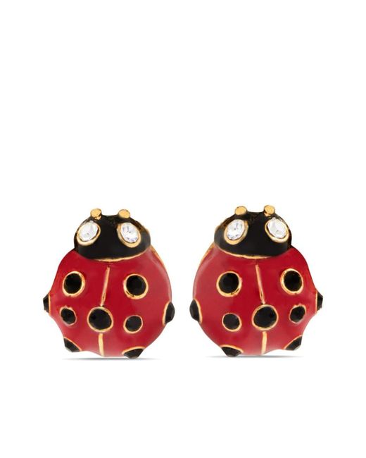 Oscar de la Renta Red Enamel Ladybug Earrings