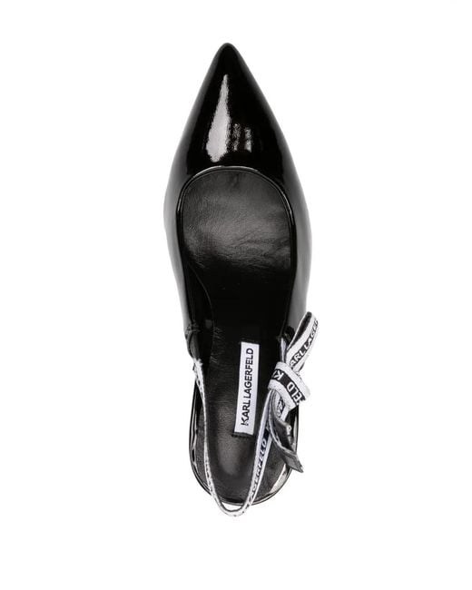 Karl Lagerfeld Black 100Mm Slingback Leather Pumps