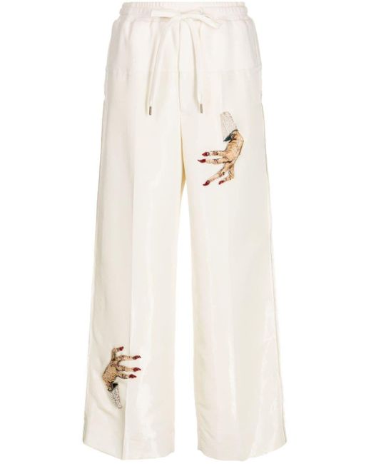 Undercover White Bead-embellished Palazzo Trousers