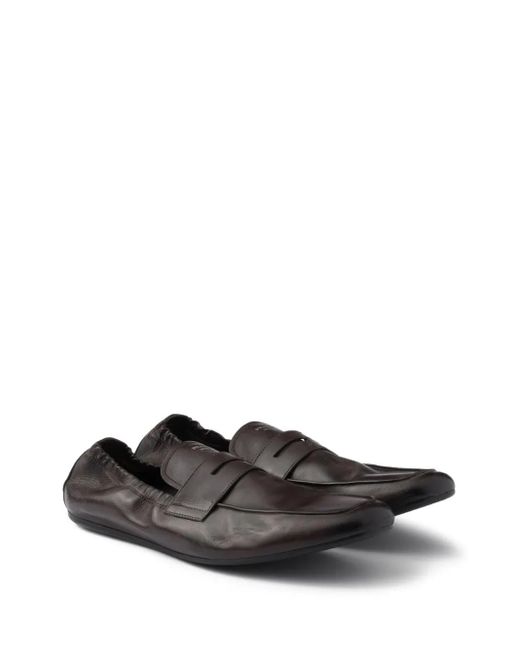 Prada Black Shuffle Antiqued Leather Loafers for men