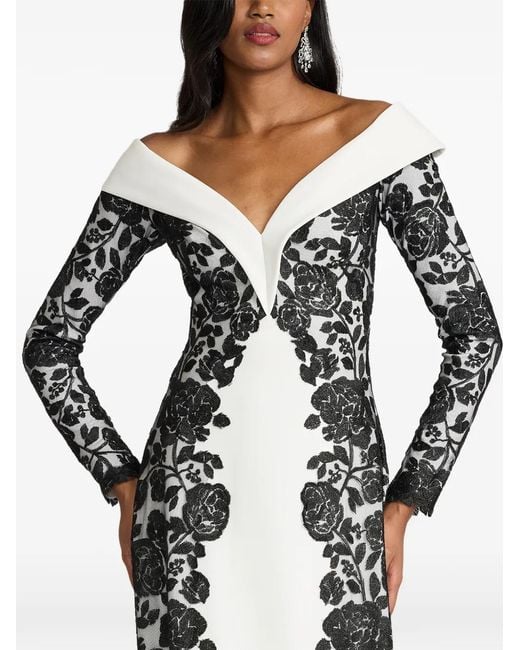 Tadashi Shoji White Floral-Lace Long-Sleeve Maxi Dress