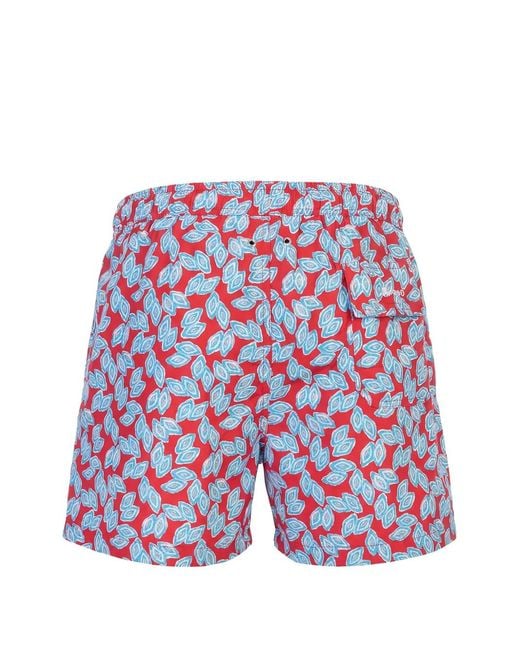Kiton Blue Geometric-Print Drawstring Swim Shorts for men
