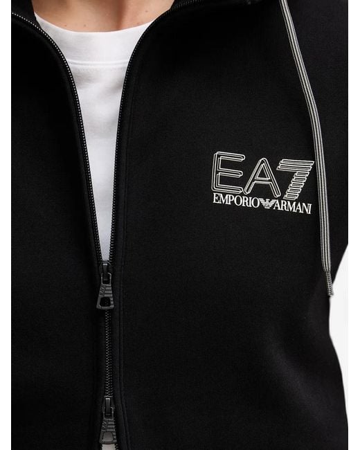 EA7 Black Zip Drawstring Hoodie for men