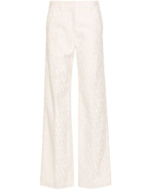 Valentino Garavani White Toile Iconographe Flocked Tailored Trousers