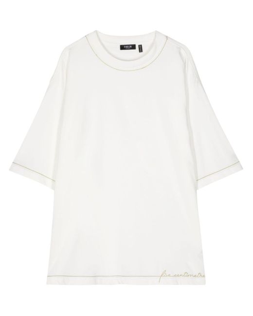 FIVE CM White Contrast-stitching Cotton T-shirt for men
