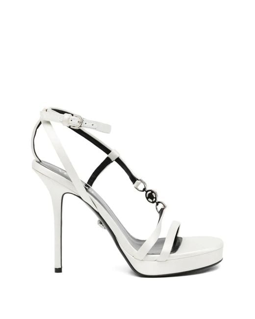 Versace White Sandales À Bride En Chaîne
