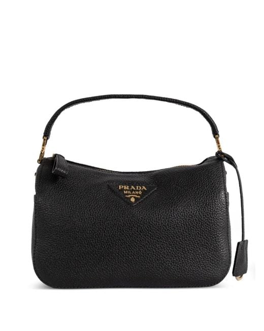 Prada Black Small Logo-Plaque Leather Shoulder Bag
