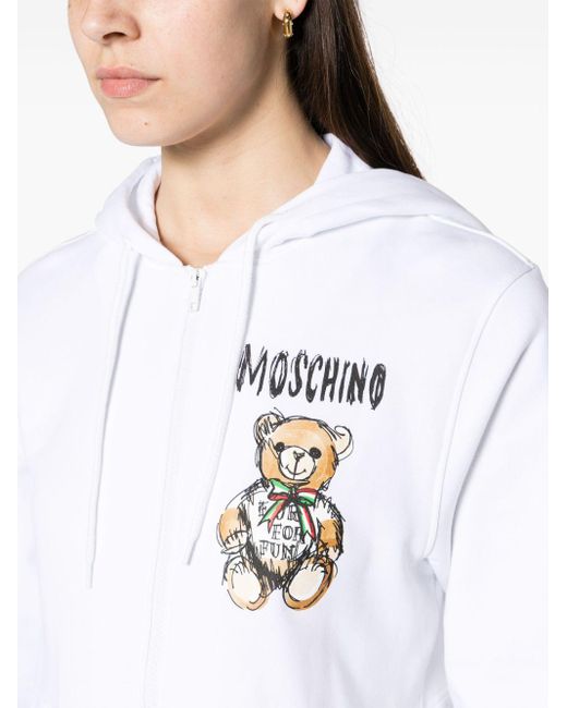 Moschino White Kapuzenjacke mit Teddy-Print
