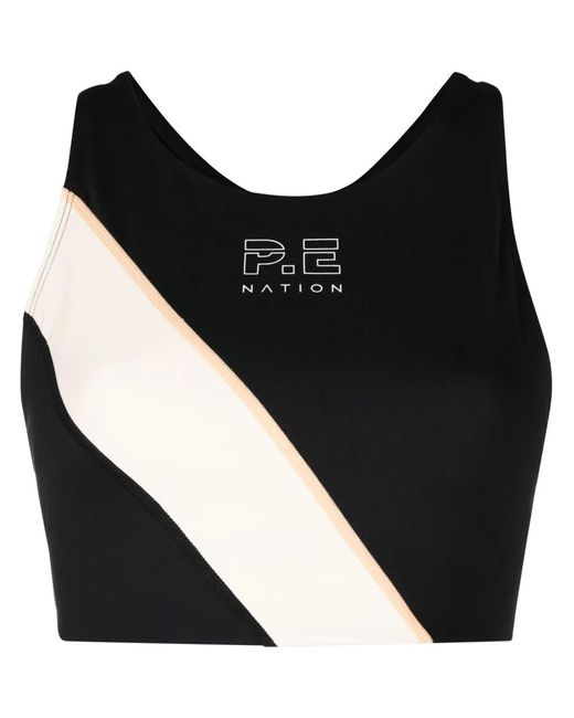 P.E Nation Black Panelled Logo-Print Sports Bra