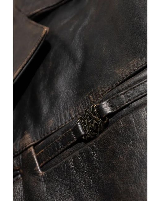 Amiri Black Notched Collar Leather Biker Jacket for men