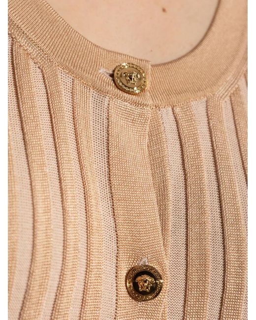 Versace Natural Ribbed Button-Down Midi Dress