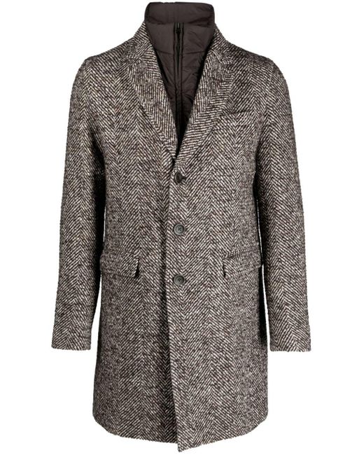 Herno Gray Single-breasted Herringbone Coat for men