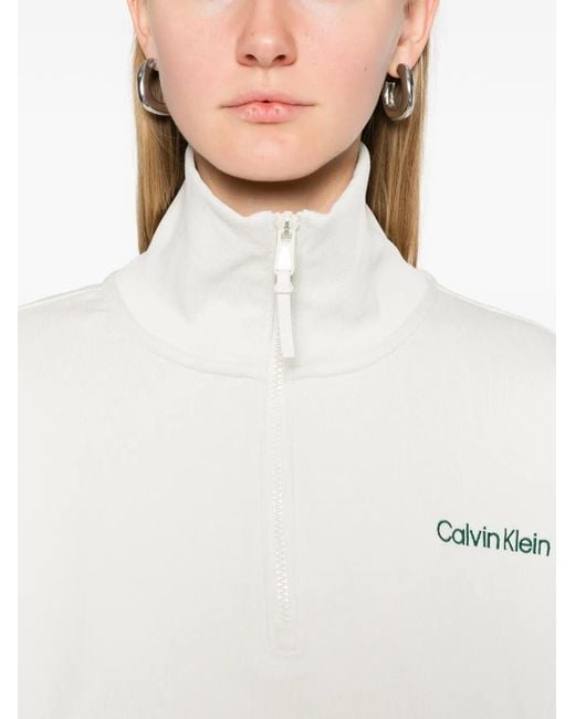 Calvin Klein White Gerippte Sweatshirtjacke