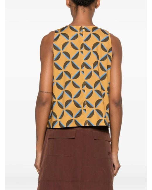 Niu Metallic Geometric-Print Bow-Detail Top