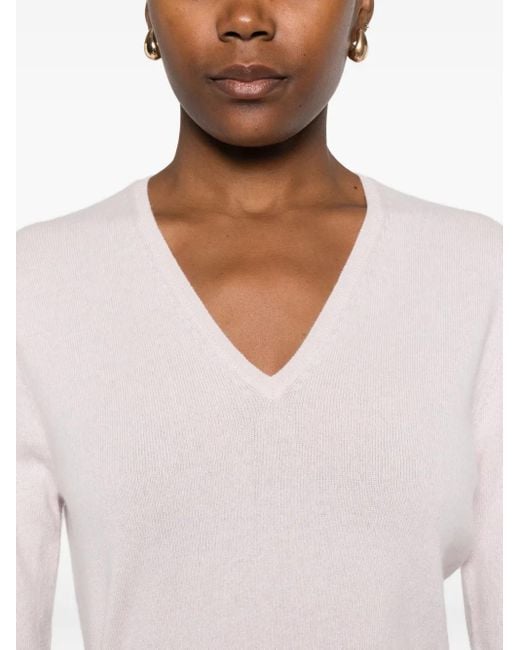 Allude Pink V-neck Long-sleeves Sweater