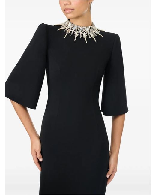 Jenny Packham Black Bibi Crystal-Embellished Flared-Sleeve Dress