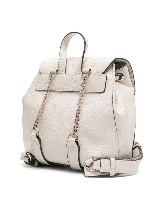 Guess White Embossed Drawstring Backpack