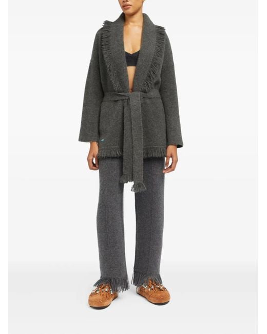 Alanui Gray Finest Fringed Shawl-Collar Cardigan