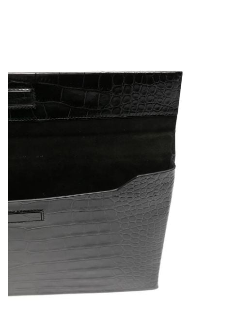 メンズ Tom Ford クロコパターン フラップポートフォリオ Black