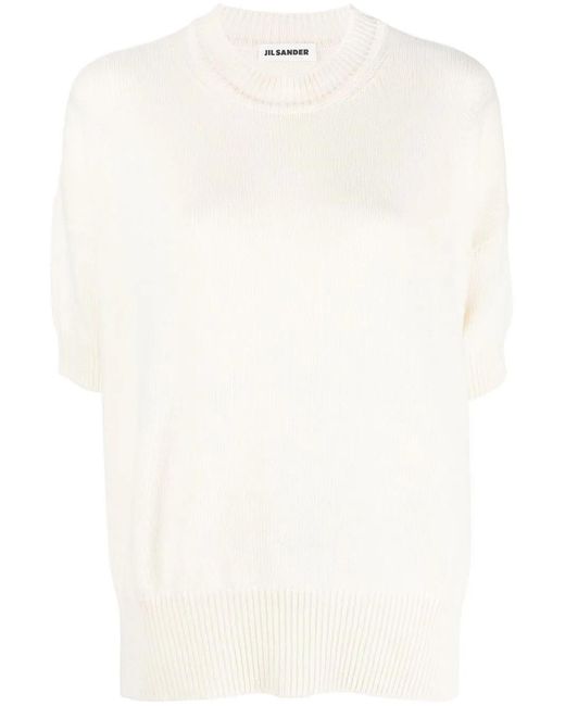 Jil Sander White Short-Sleeve Cashmere Top