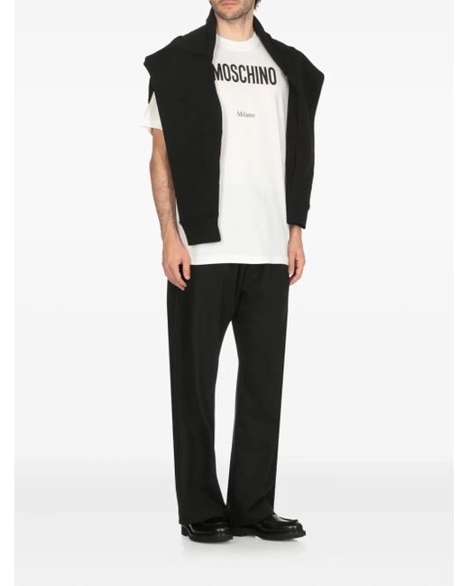 Moschino White Logo-Print Cotton T-Shirt for men
