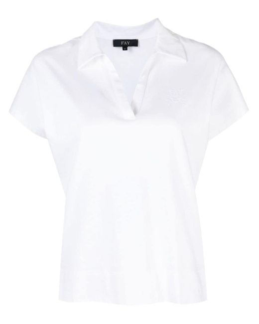 Fay White Embroidered-logo Piqué-weave Polo Shirt