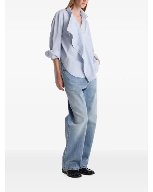 Rohe Blue Draped-Panel Striped Shirt