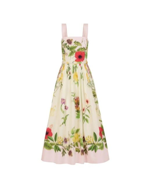 Oscar de la Renta White Dominican Mixed-Floral Cotton Poplin Dress