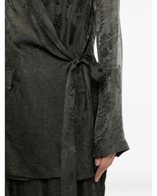 Uma Wang Gray Damask-Pattern Wrap Jacket