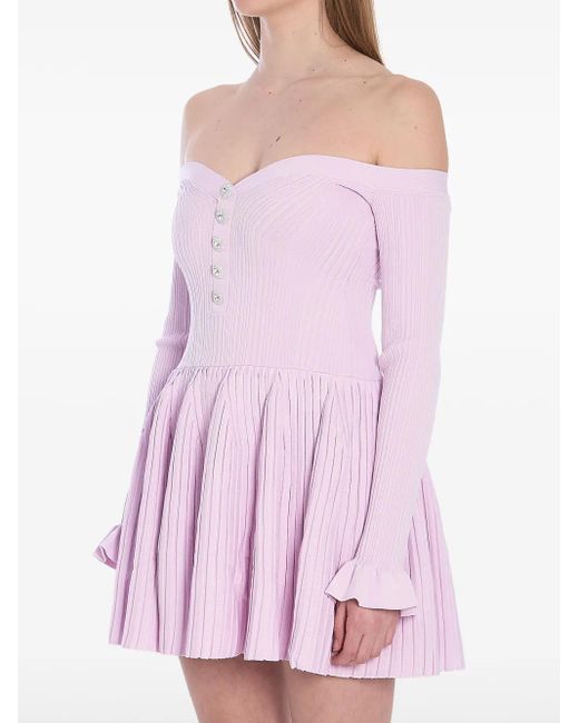 Self-Portrait Pink Ribbed Mini Dress