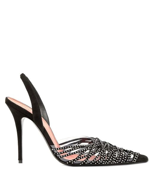AMINA MUADDI Black Suede Embellished Lori Slingback Pumps 105