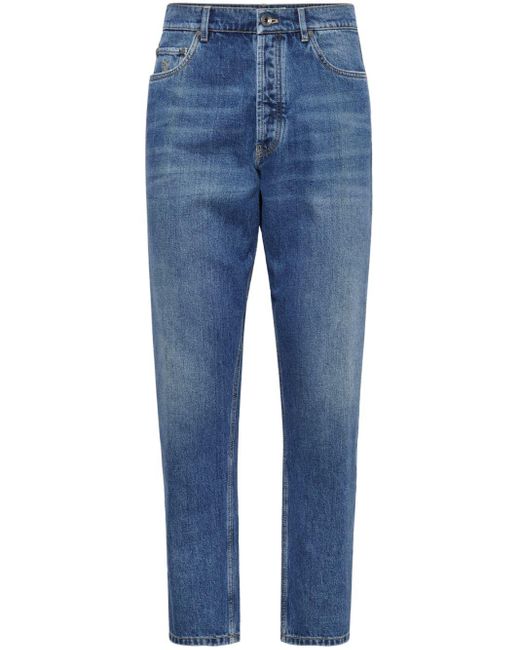 Brunello Cucinelli Halbhohe Tapered-Jeans in Blue für Herren