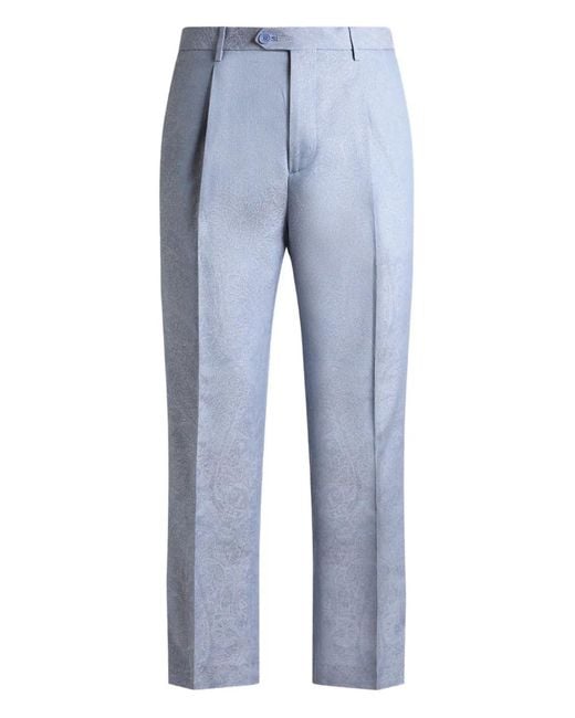 Etro Blue Paisley-Jacquard Cotton Trousers for men