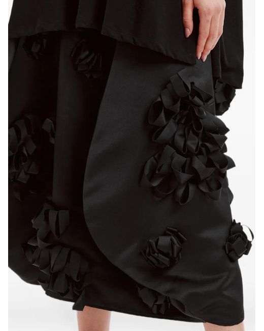 Enfold Black Ruffled Floral-Appliqué Midi Skirt