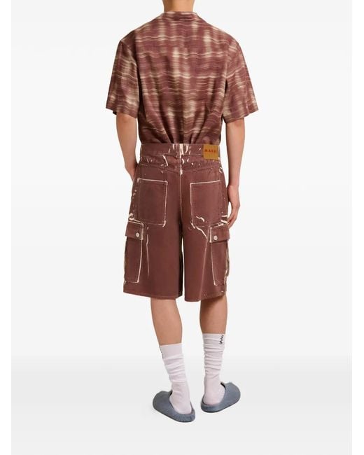 Marni Brown Belt-Loop Printed Shorts for men