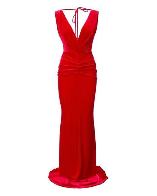 Lita Couture Red Vianne V-Neck Maxi Dress