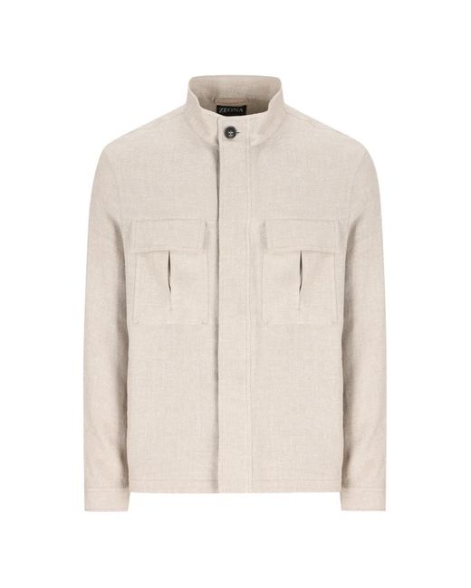 Zegna White Veste À Col Contrastant for men