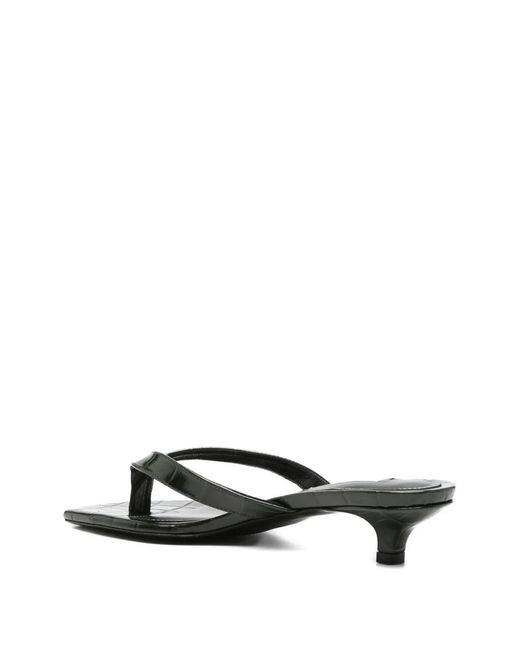 Totême White Croco-Embossed Heeled Flip Flops