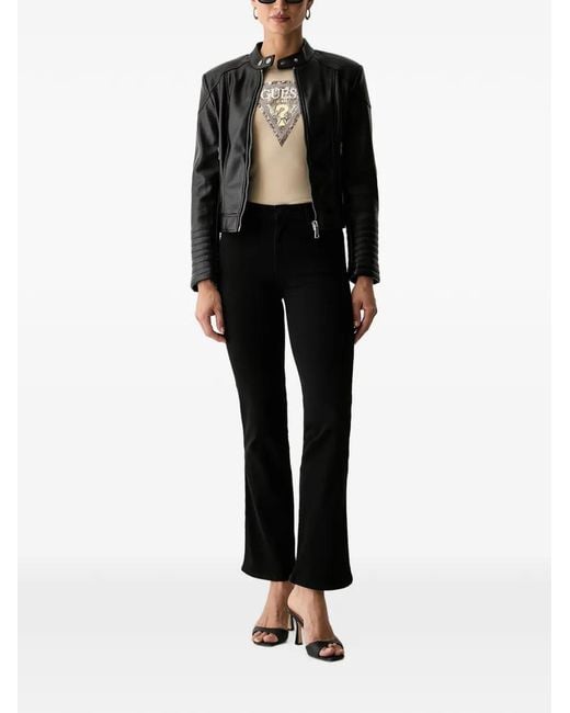 Guess Black Logo-Patch Flared Jeans