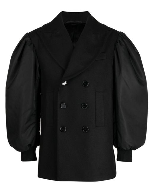 Simone Rocha Black Puff-sleeve Double-breasted Coat for men