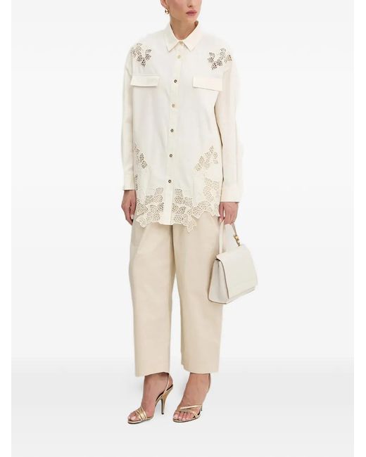 Marciano White Floral-Appliqué Pocket Shirt