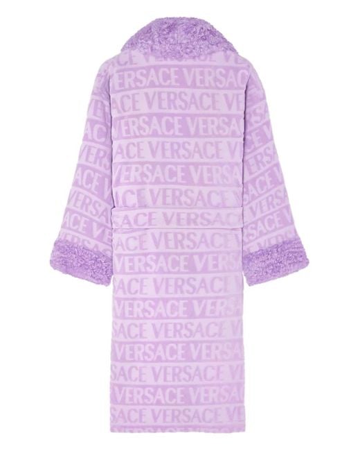 Versace Purple Fleece-Morgenmantel Mit Jacquard-Logo