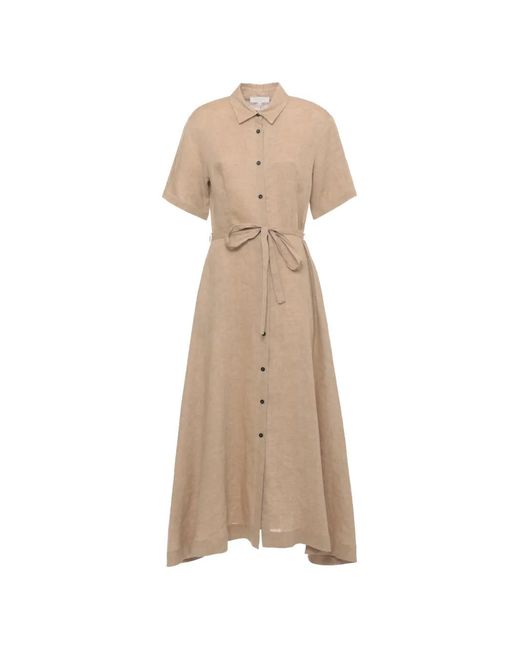 Antonelli Natural Belted Button-Down Midi Dress