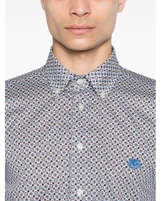 Etro Blue Pegaso-embroidered Graphic-print Shirt for men